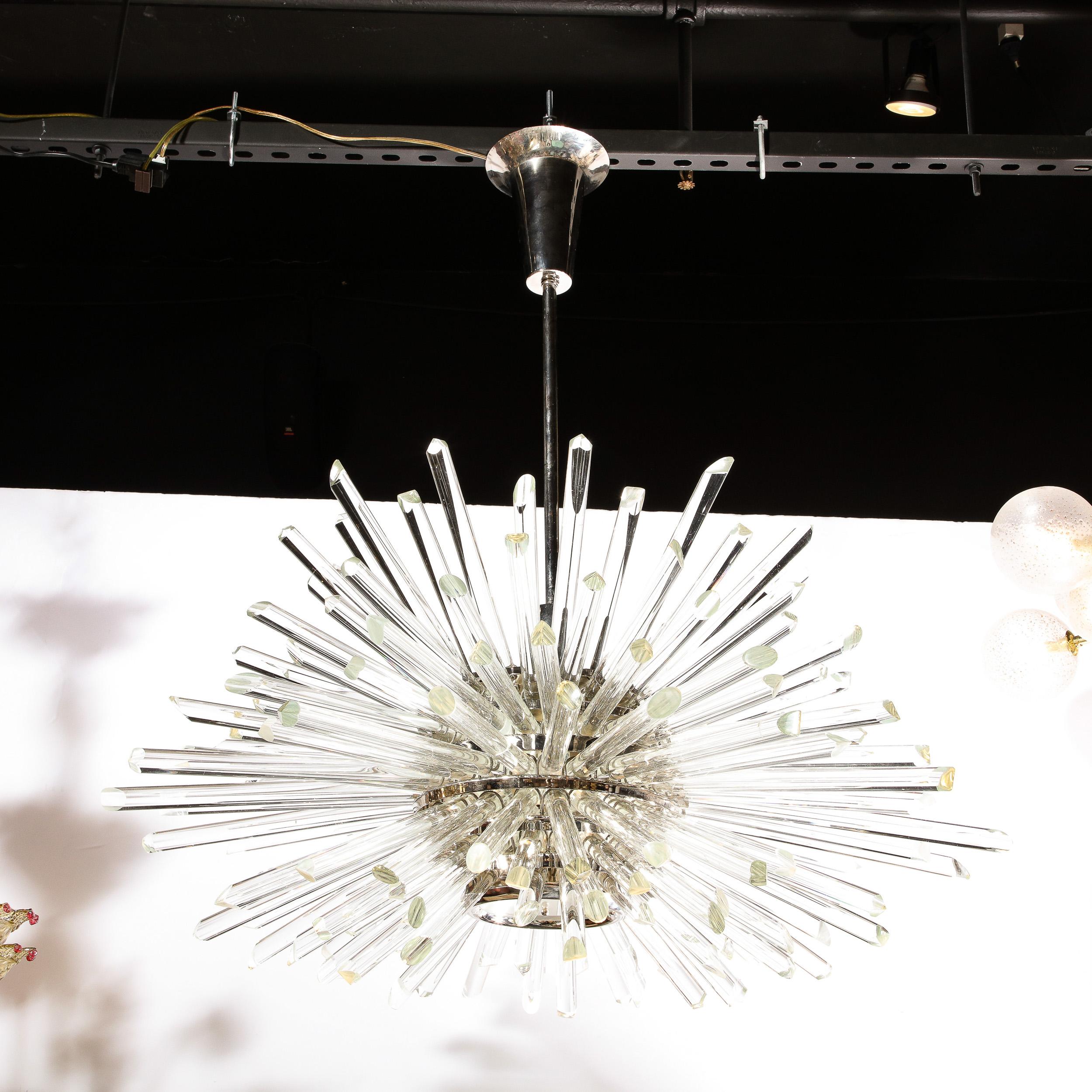 Sputnik-Kronleuchter aus poliertem Nickel und hand abgeschrägten Glasstäben, modernistischer Stil, „Photon“ im Angebot 8