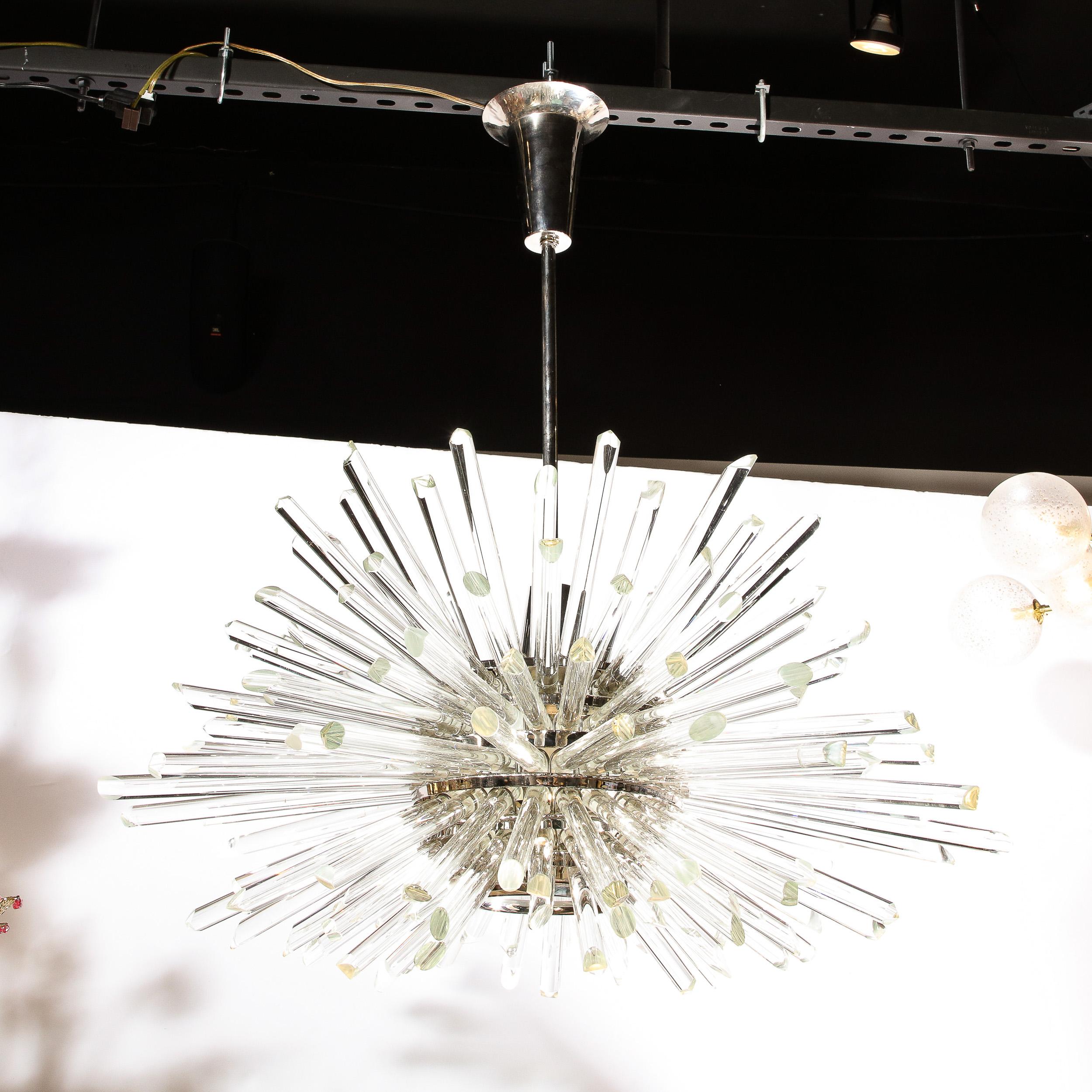 Sputnik-Kronleuchter aus poliertem Nickel und hand abgeschrägten Glasstäben, modernistischer Stil, „Photon“ im Angebot 9