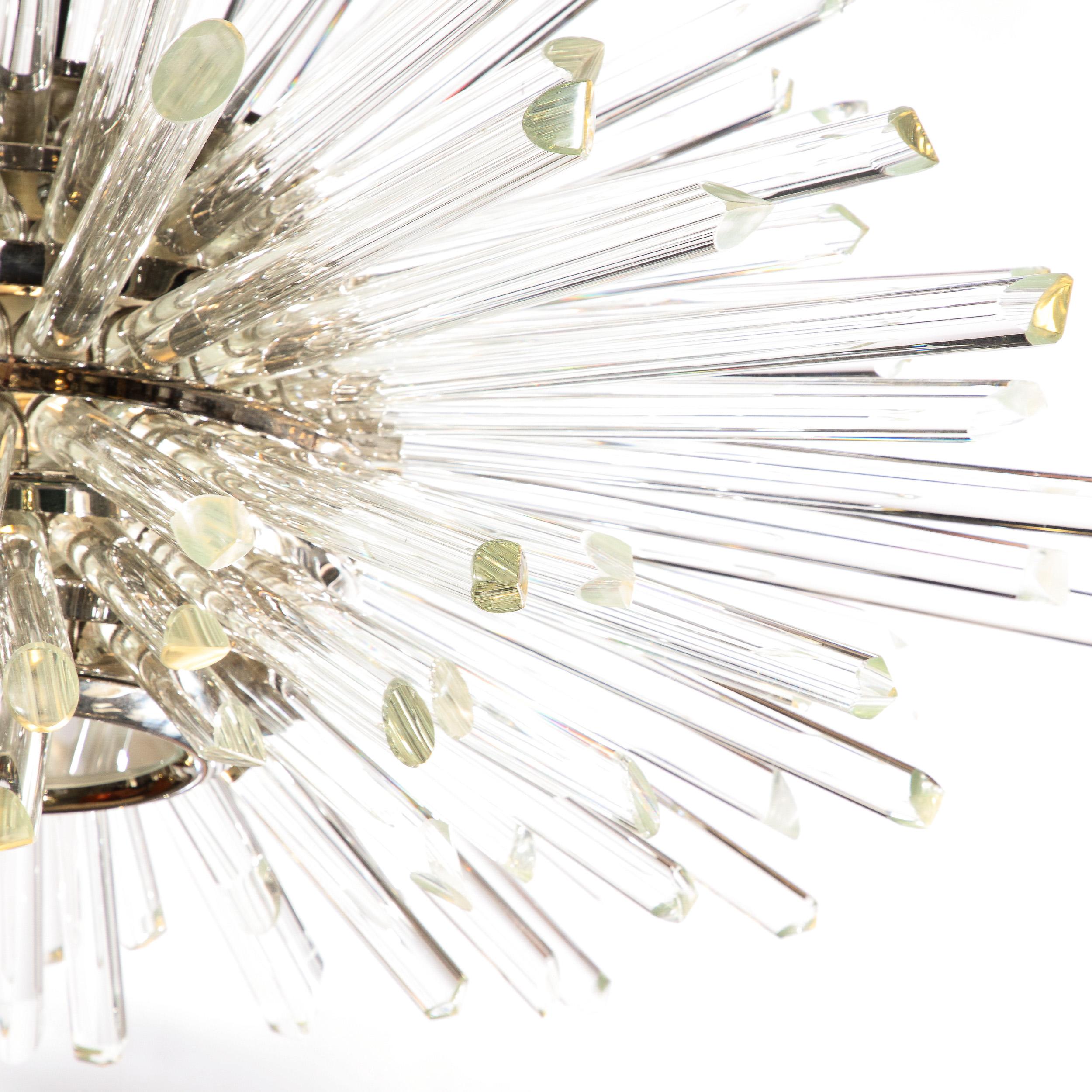 Sputnik-Kronleuchter aus poliertem Nickel und hand abgeschrägten Glasstäben, modernistischer Stil, „Photon“ im Angebot 11