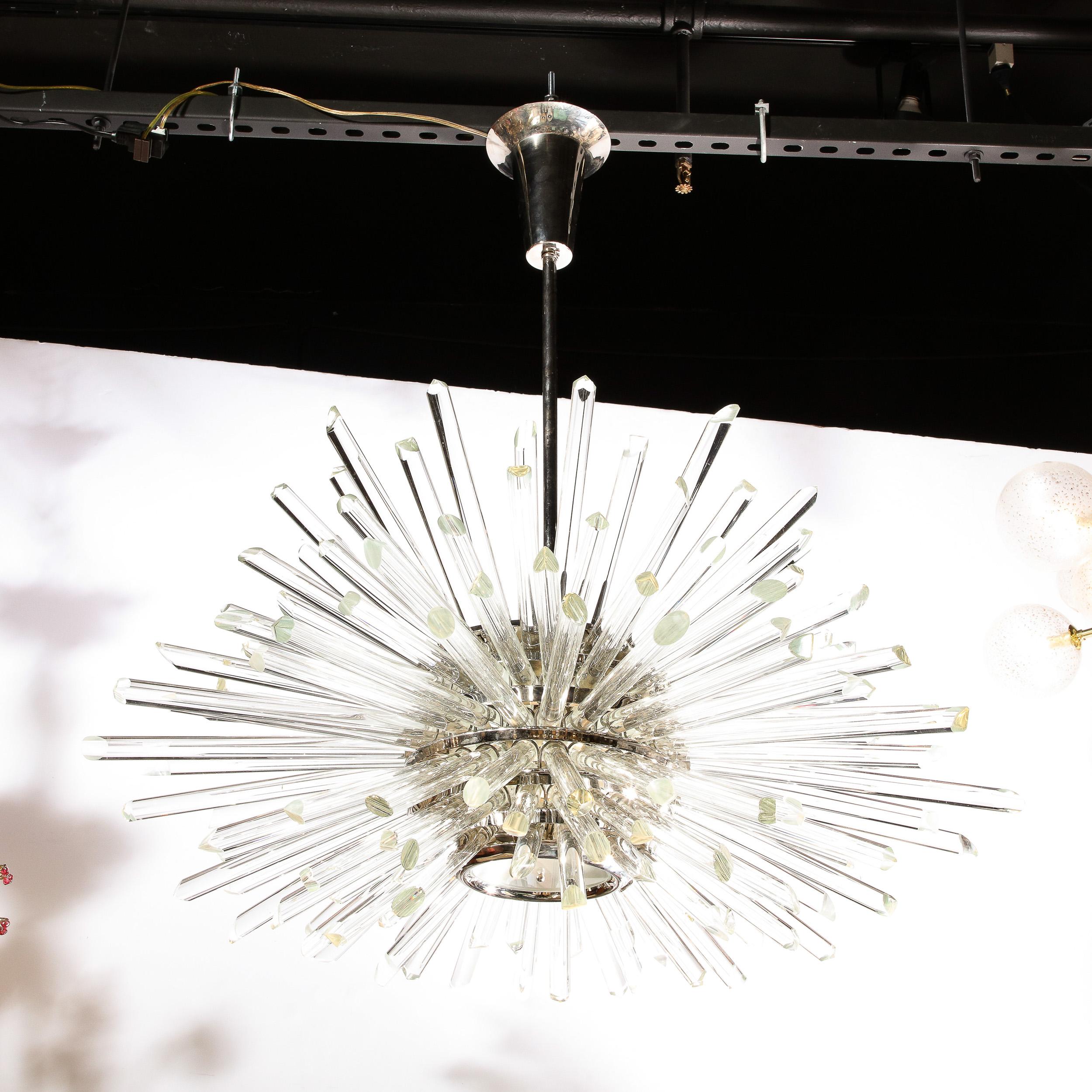 Sputnik-Kronleuchter aus poliertem Nickel und hand abgeschrägten Glasstäben, modernistischer Stil, „Photon“ im Angebot 13
