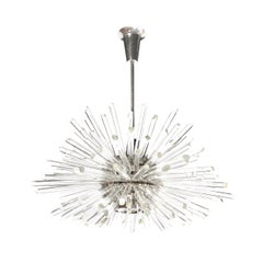 Modernist Polished Nickel & Hand Beveled Glass Rods "Photon" Sputnik Chandelier