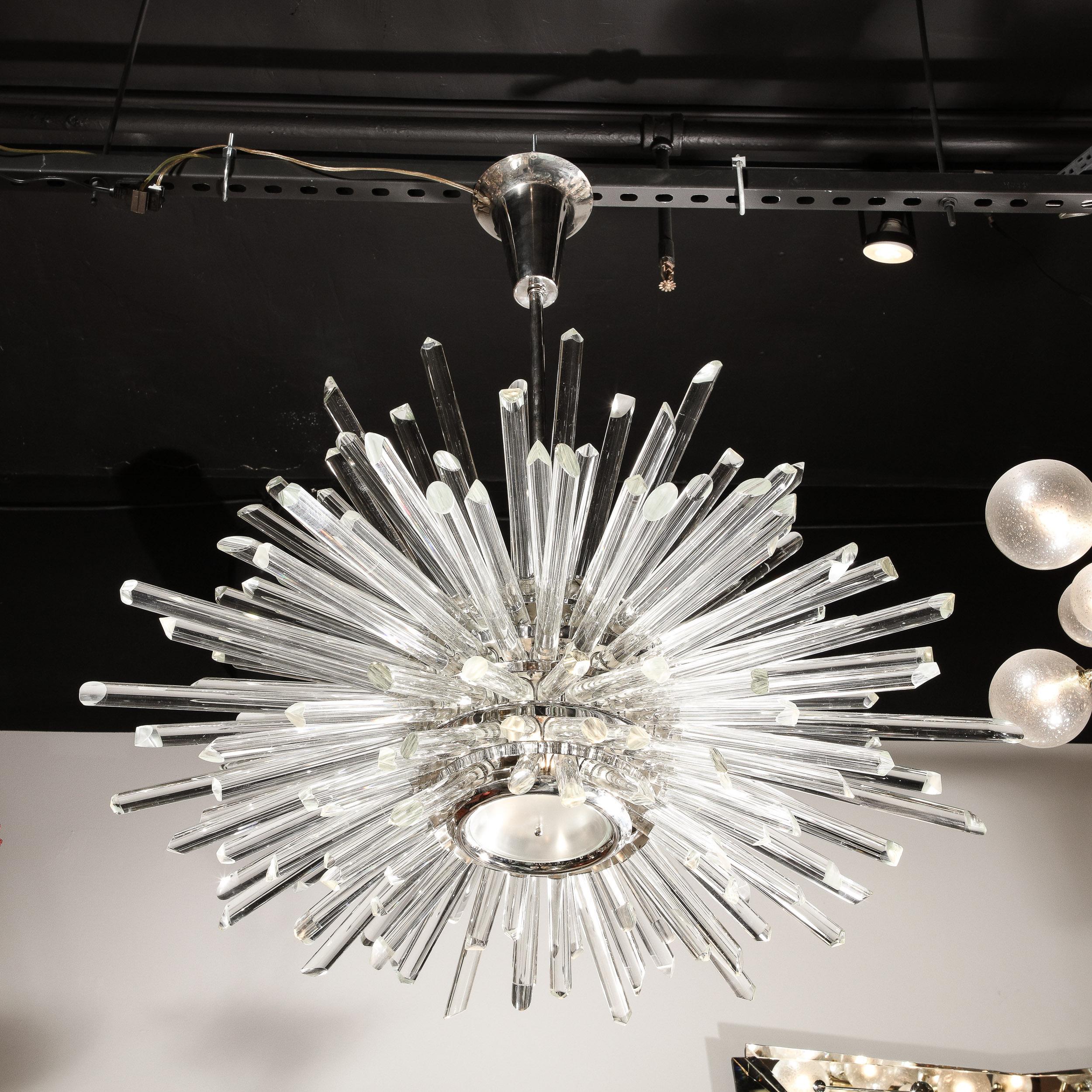 Sputnik-Kronleuchter aus poliertem Nickel und hand abgeschrägten Glasstäben, modernistischer Stil, „Photon“ (amerikanisch) im Angebot