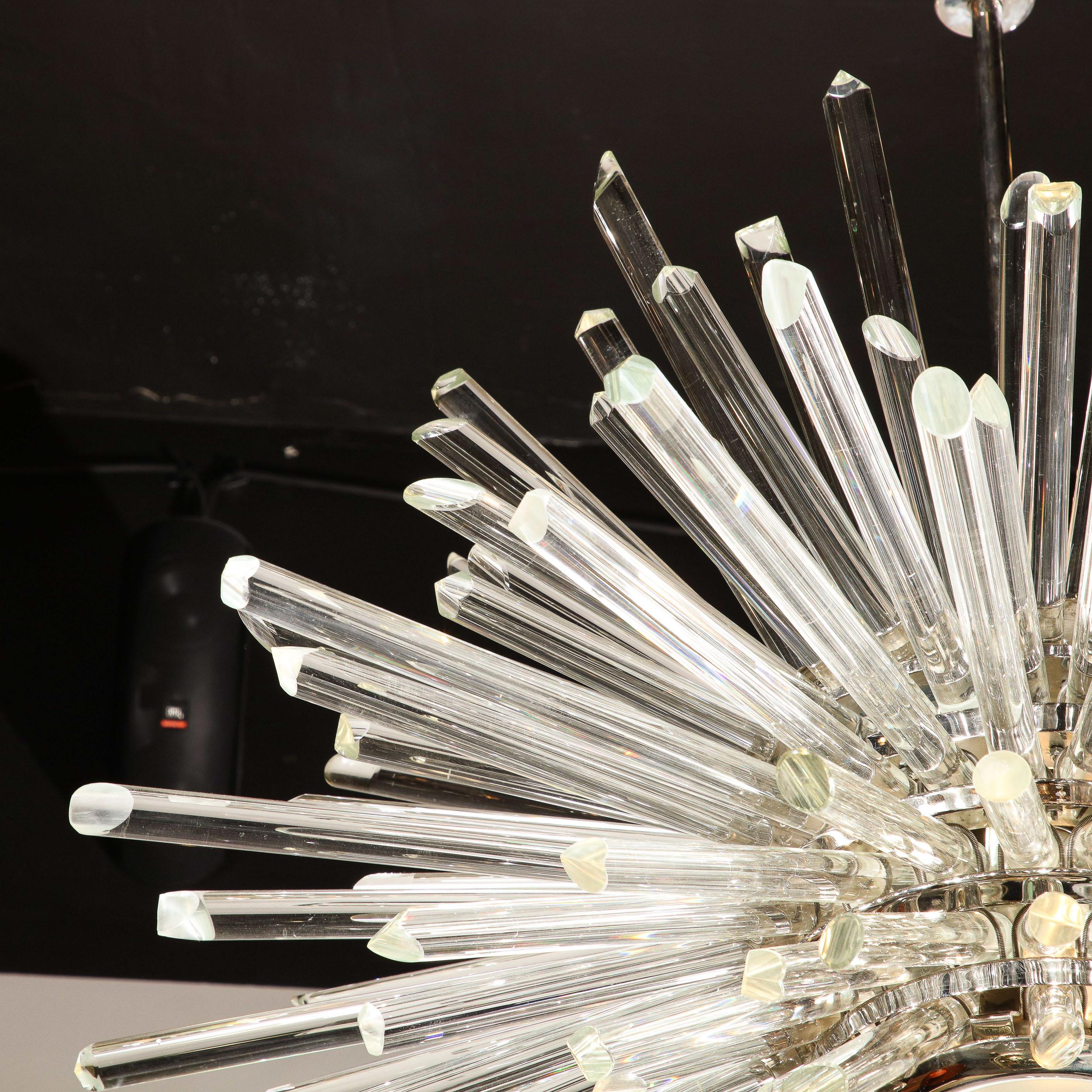 Sputnik-Kronleuchter aus poliertem Nickel und hand abgeschrägten Glasstäben, modernistischer Stil, „Photon“ im Angebot 1
