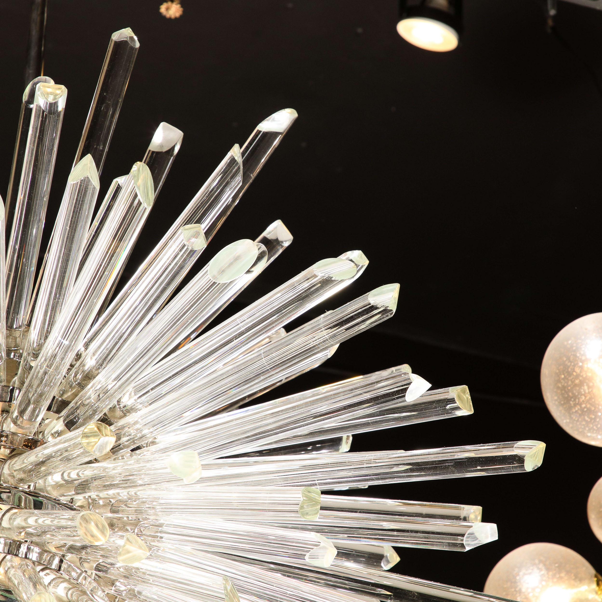 Sputnik-Kronleuchter aus poliertem Nickel und hand abgeschrägten Glasstäben, modernistischer Stil, „Photon“ im Angebot 3