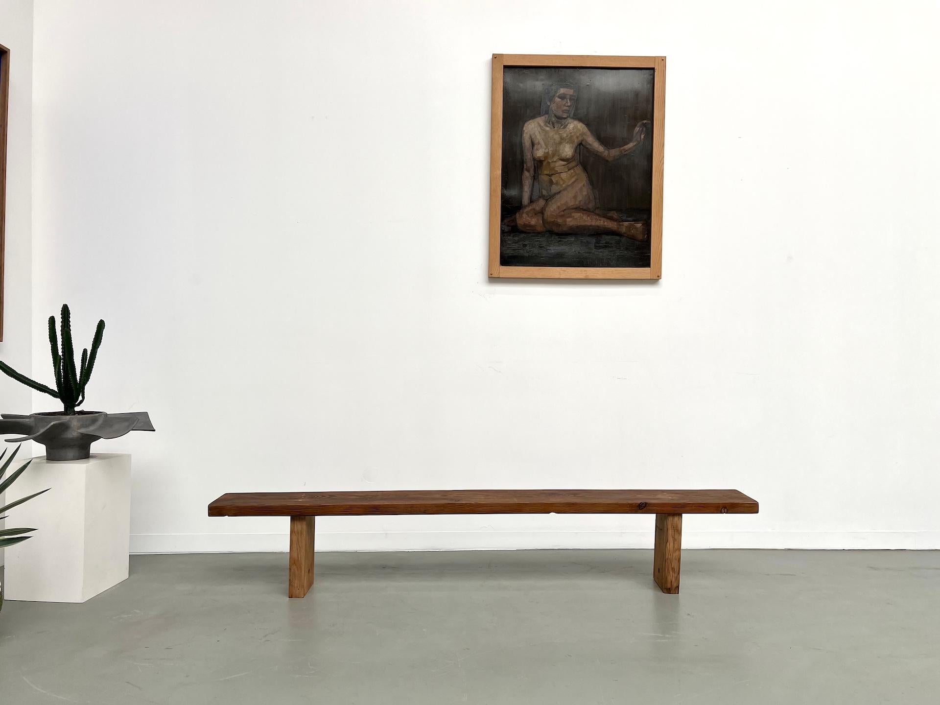 Modernist pine bench Circa 1950

Maison Lecan presents this beautiful modernist pine bench, fully restored by us. Perfectly stable on its rectangular legs, it is offered here in a matte varnish finish for long-lasting durability.

Dimensions: L202.5