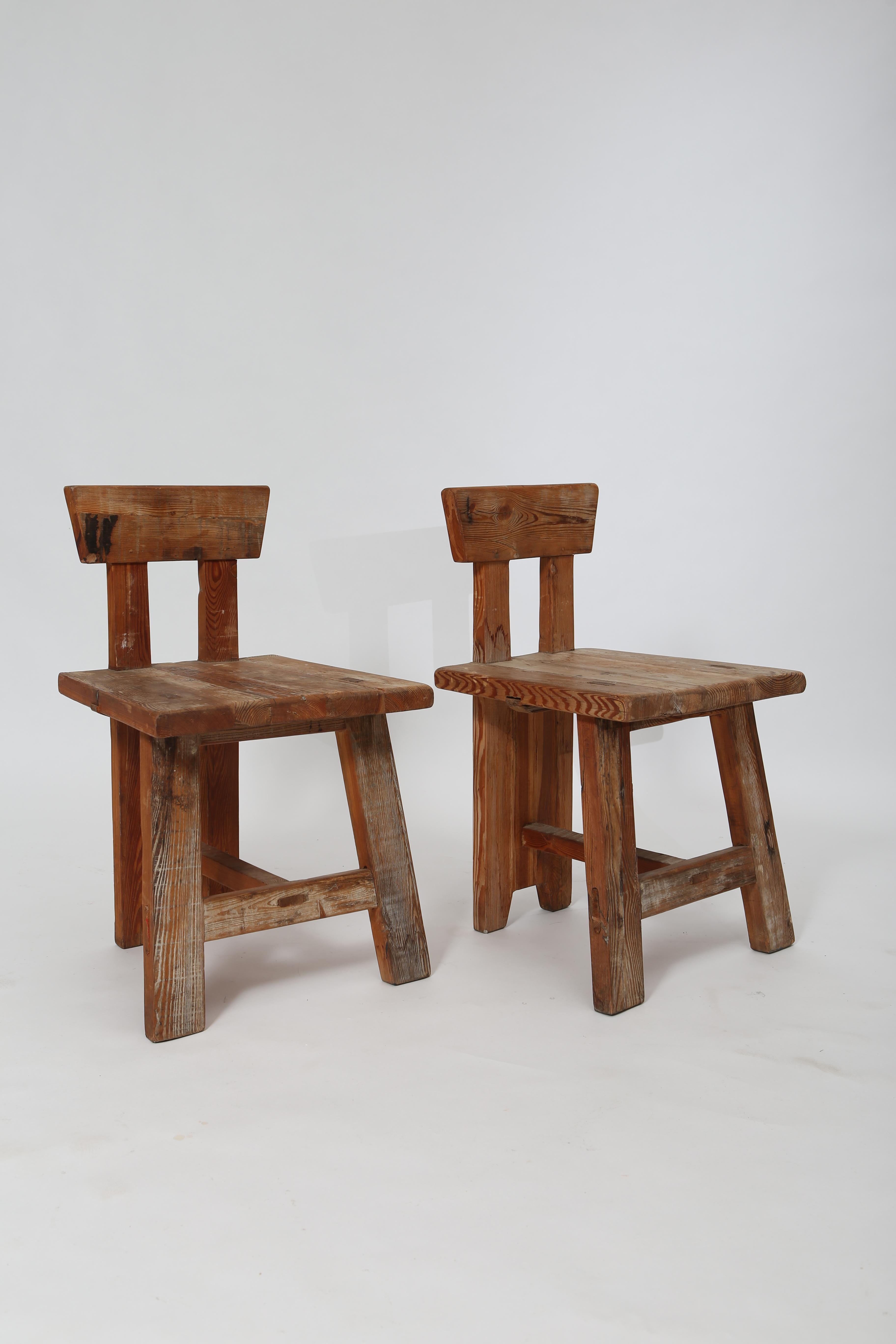 Folk Art Modernist Pine Chairs, a Pair
