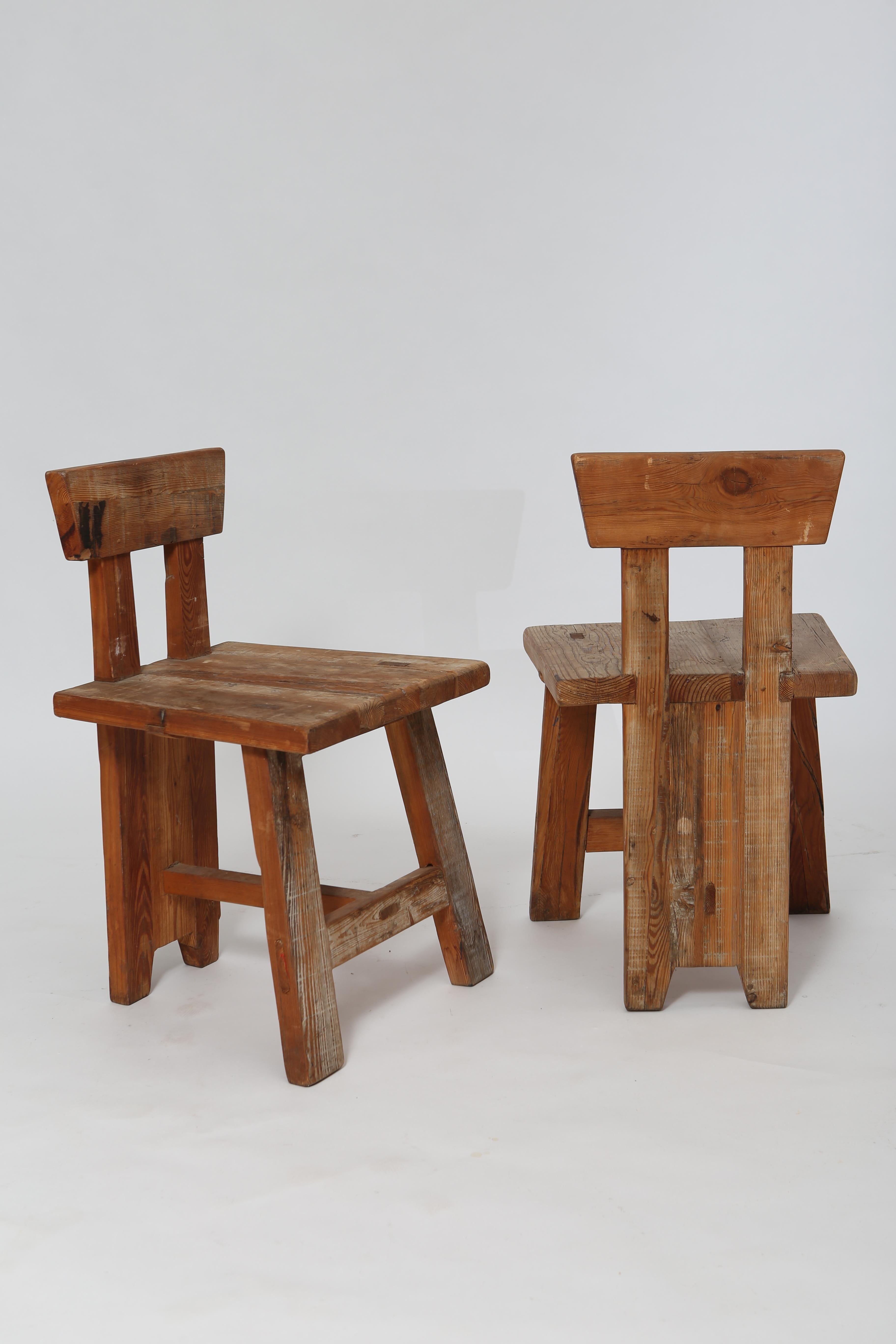 Chinese Modernist Pine Chairs, a Pair