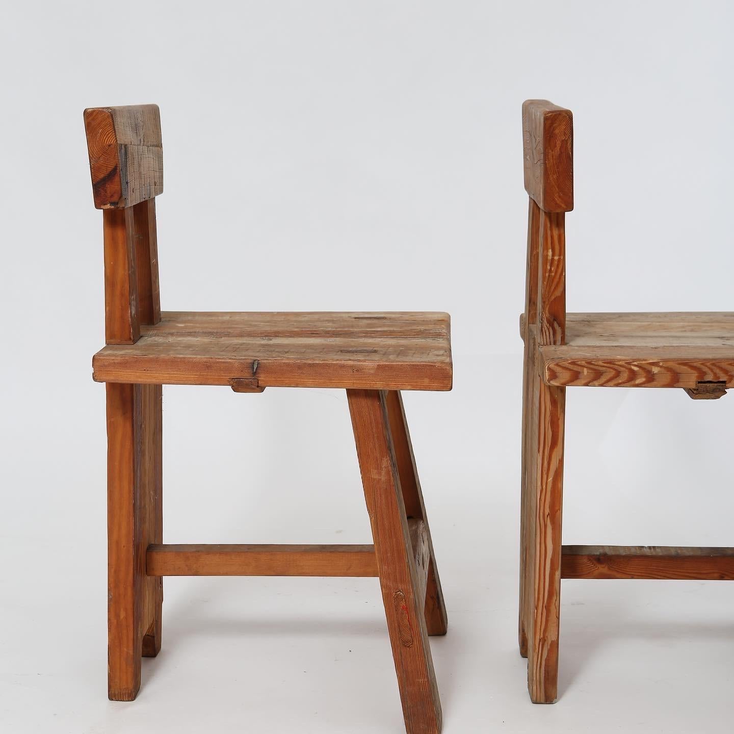 Hand-Crafted Modernist Pine Chairs, a Pair