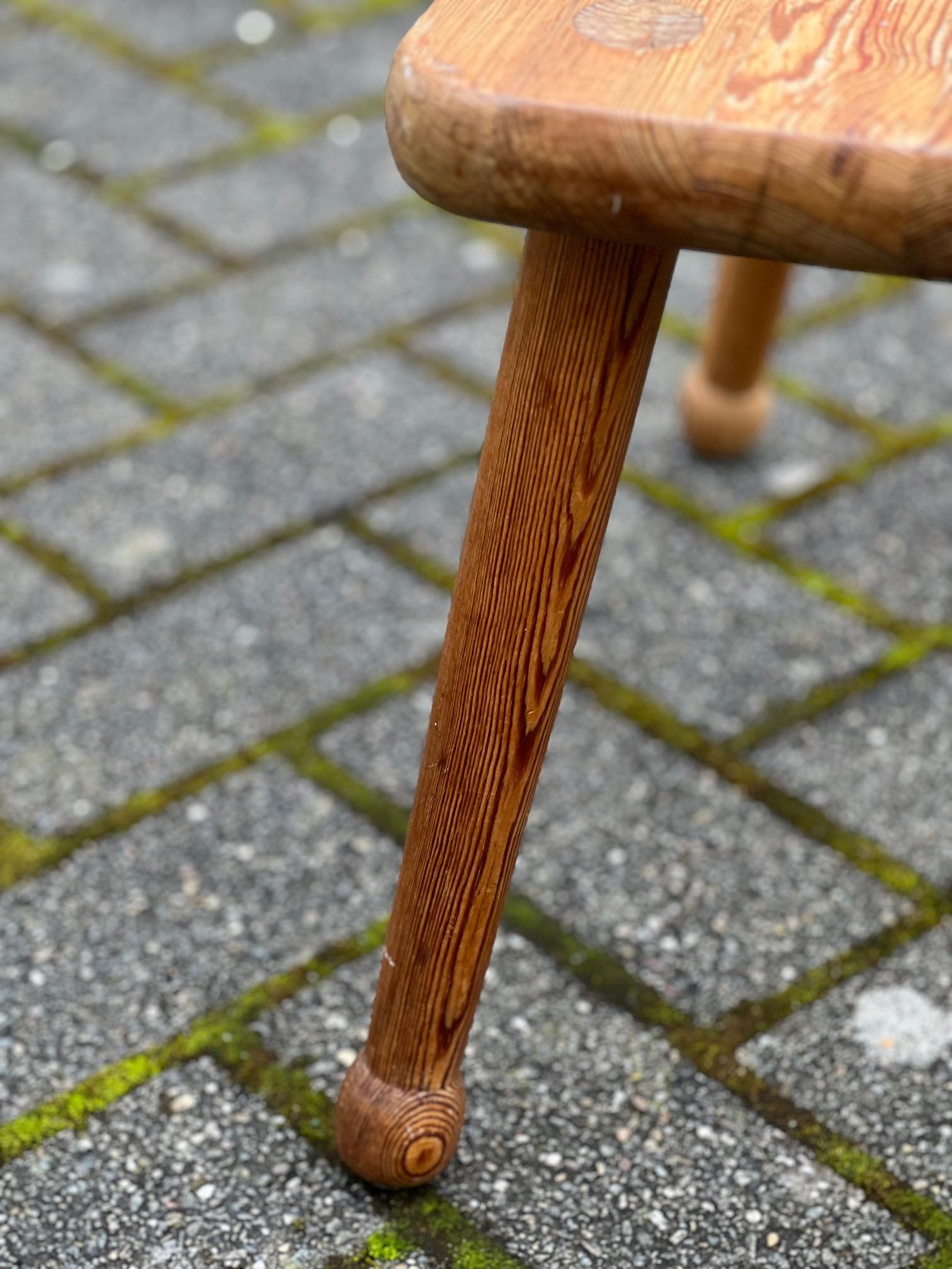 Hand-Crafted Modernist pine stool in the taste of Carl Malmsten 1950s  For Sale