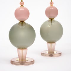Modernist Pink and Gray Venetian Glass Lamps, Murano, Italy