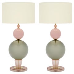 Modernist Pink and Gray Venetian Glass Lamps, Murano, Italy