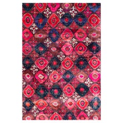 Modernist Pink Burgundy Red Blue Natural Silk Eco-Friendly Hand-Knotted Rug