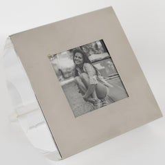 Marco de fotos modernista de plexiglás lucite y cromo, Italia circa 1970