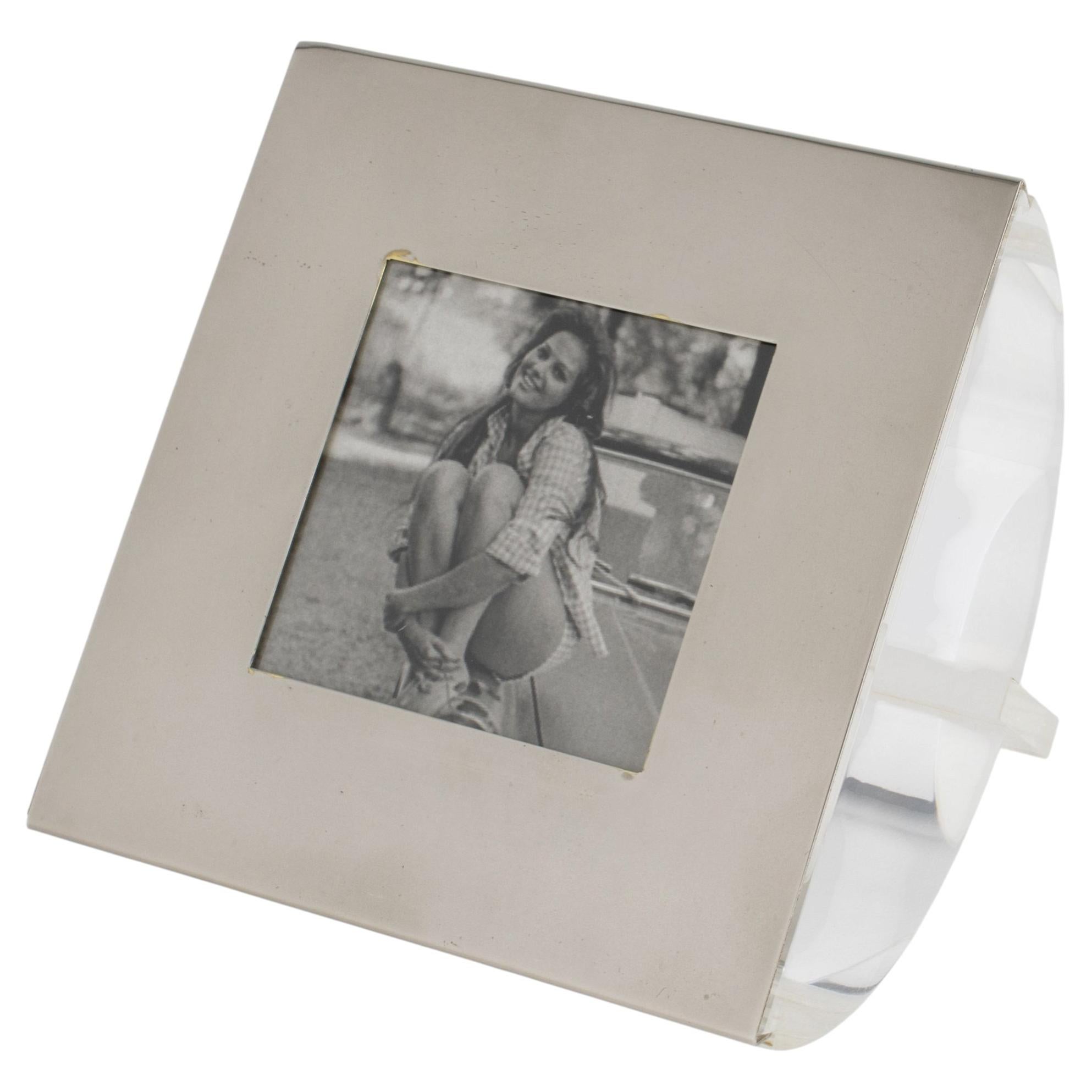 Modernist Plexiglass Lucite and Chrome Picture Frame, Italy circa 1970 For Sale