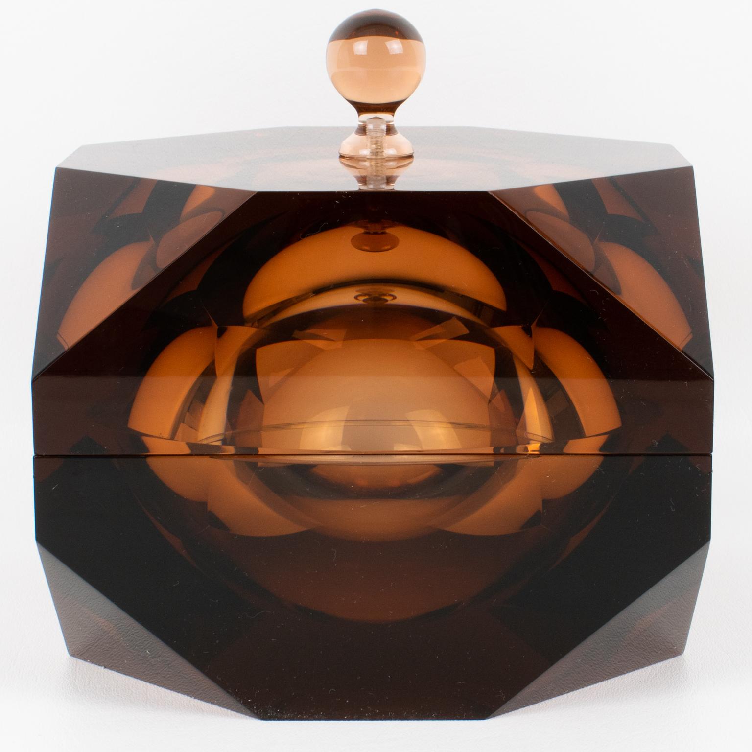 Italian Modernist Plexiglass or Lucite Faceted Box For Sale