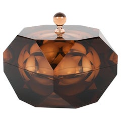 Modernistische facettierte Schachtel aus Plexiglas oder Lucite