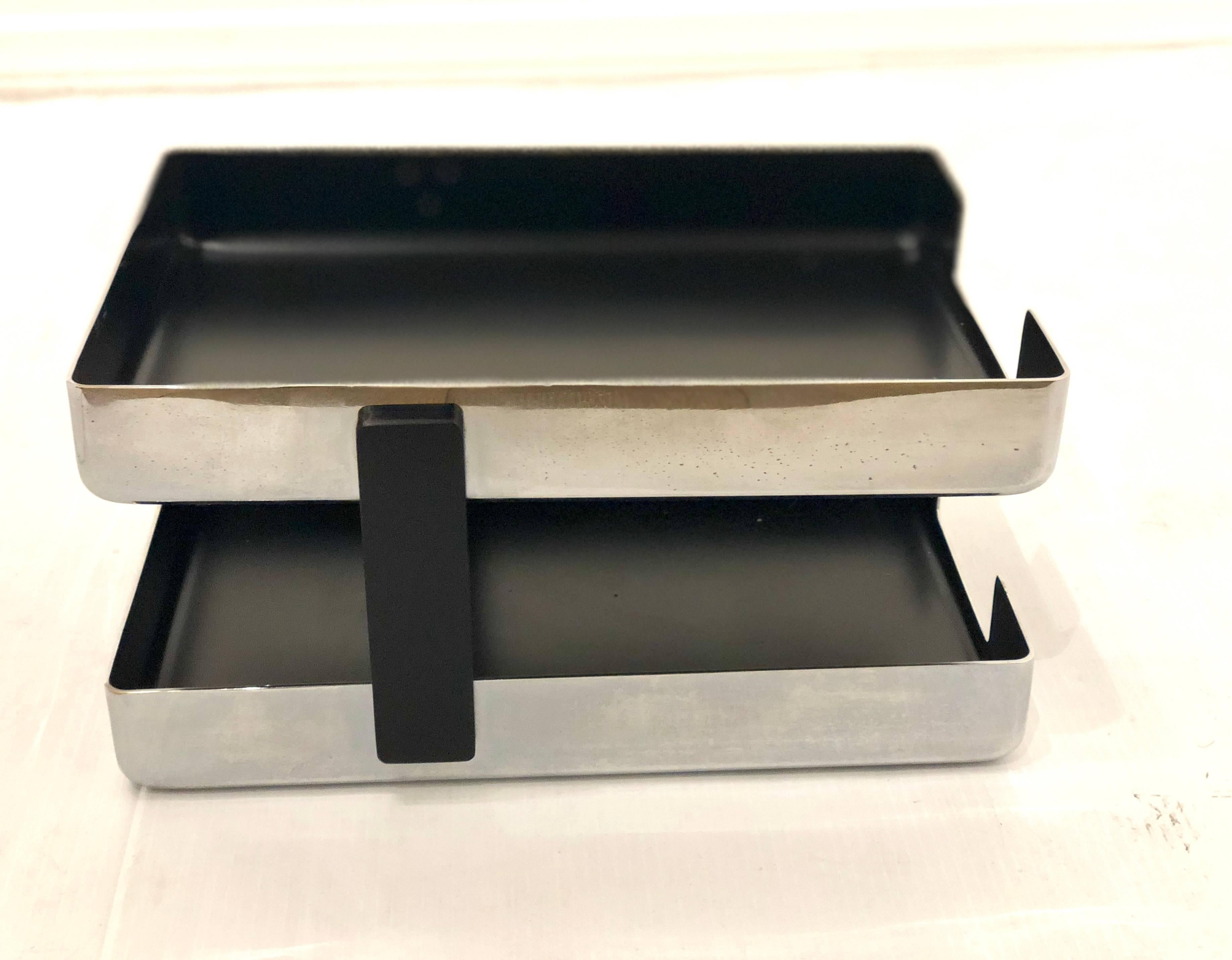 Américain Porte-papier en aluminium poli moderniste à double bac à courrier
