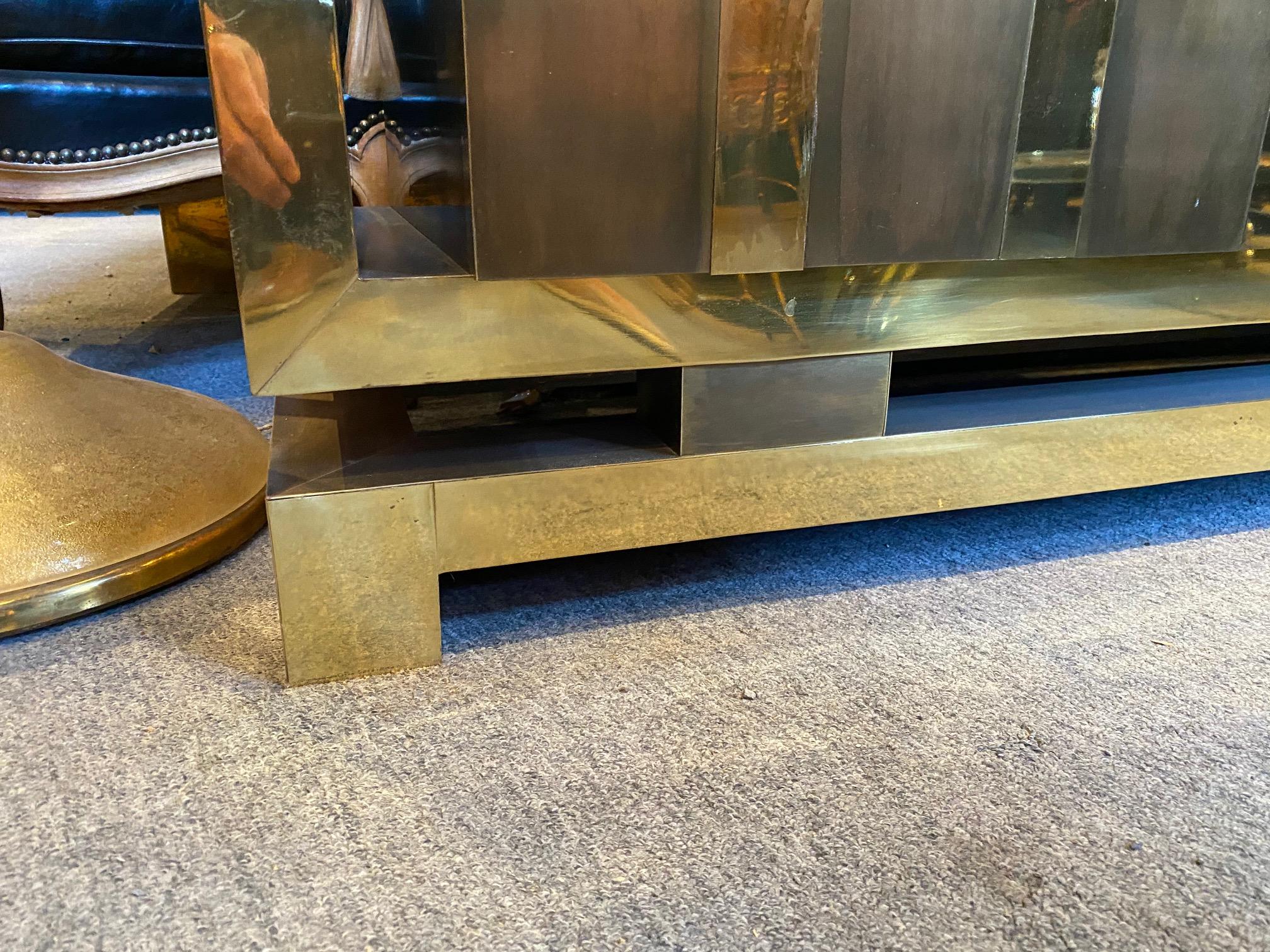 Modernist Polished and Patinated Brass Credenza For Sale 8