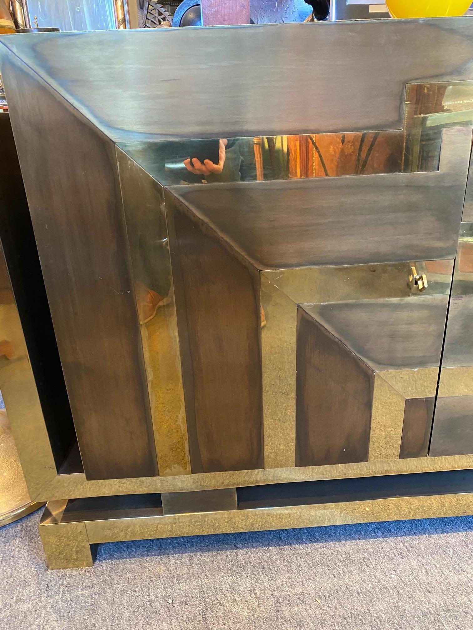 Modernist Polished and Patinated Brass Credenza For Sale 9