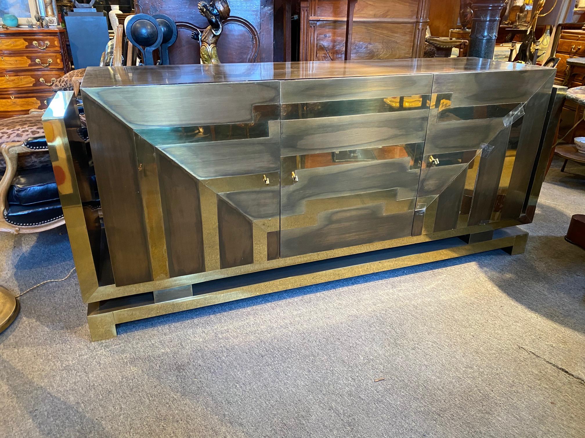 Modernist Polished and Patinated Brass Credenza For Sale 11