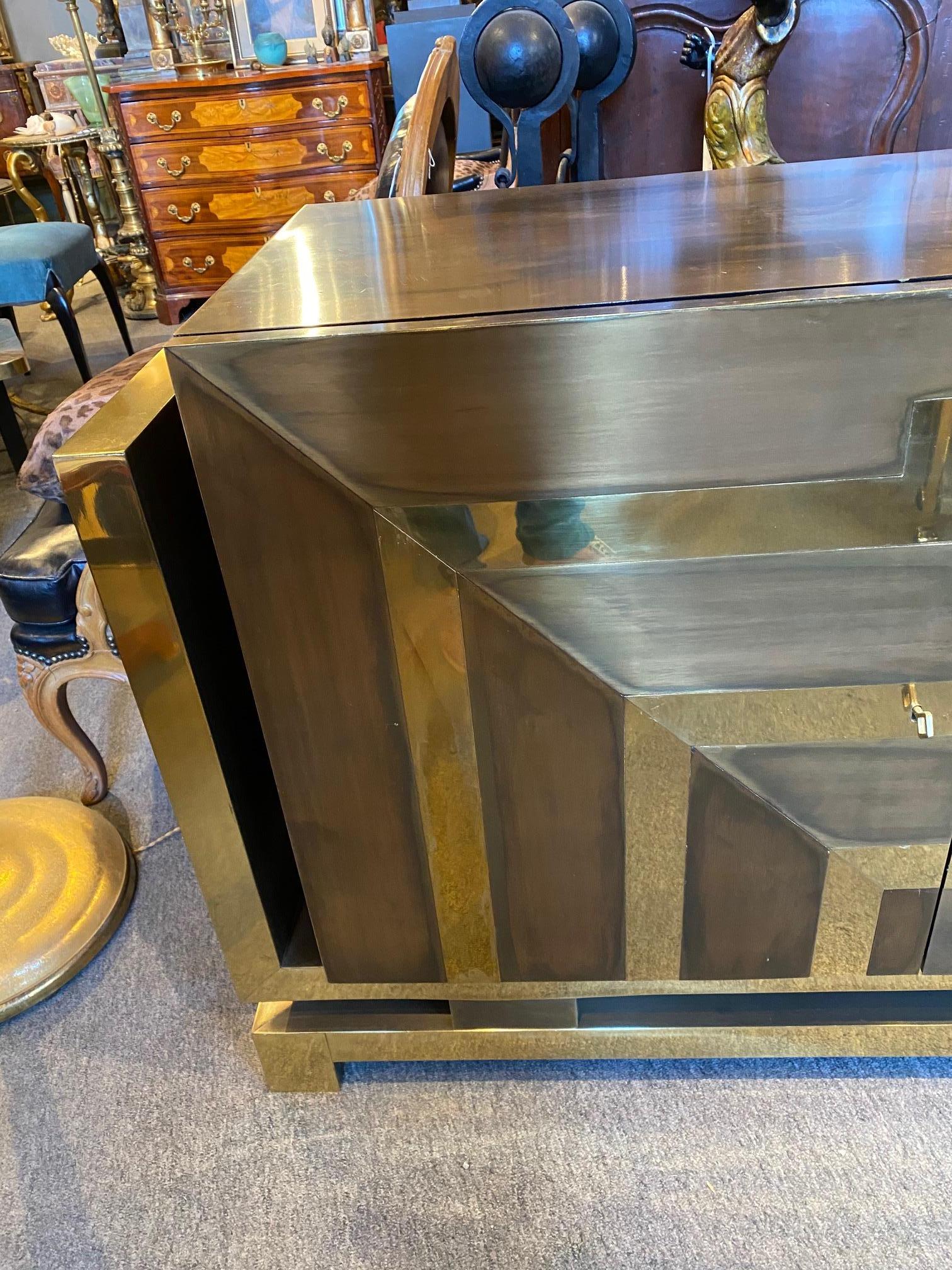Canadian Modernist Polished and Patinated Brass Credenza For Sale