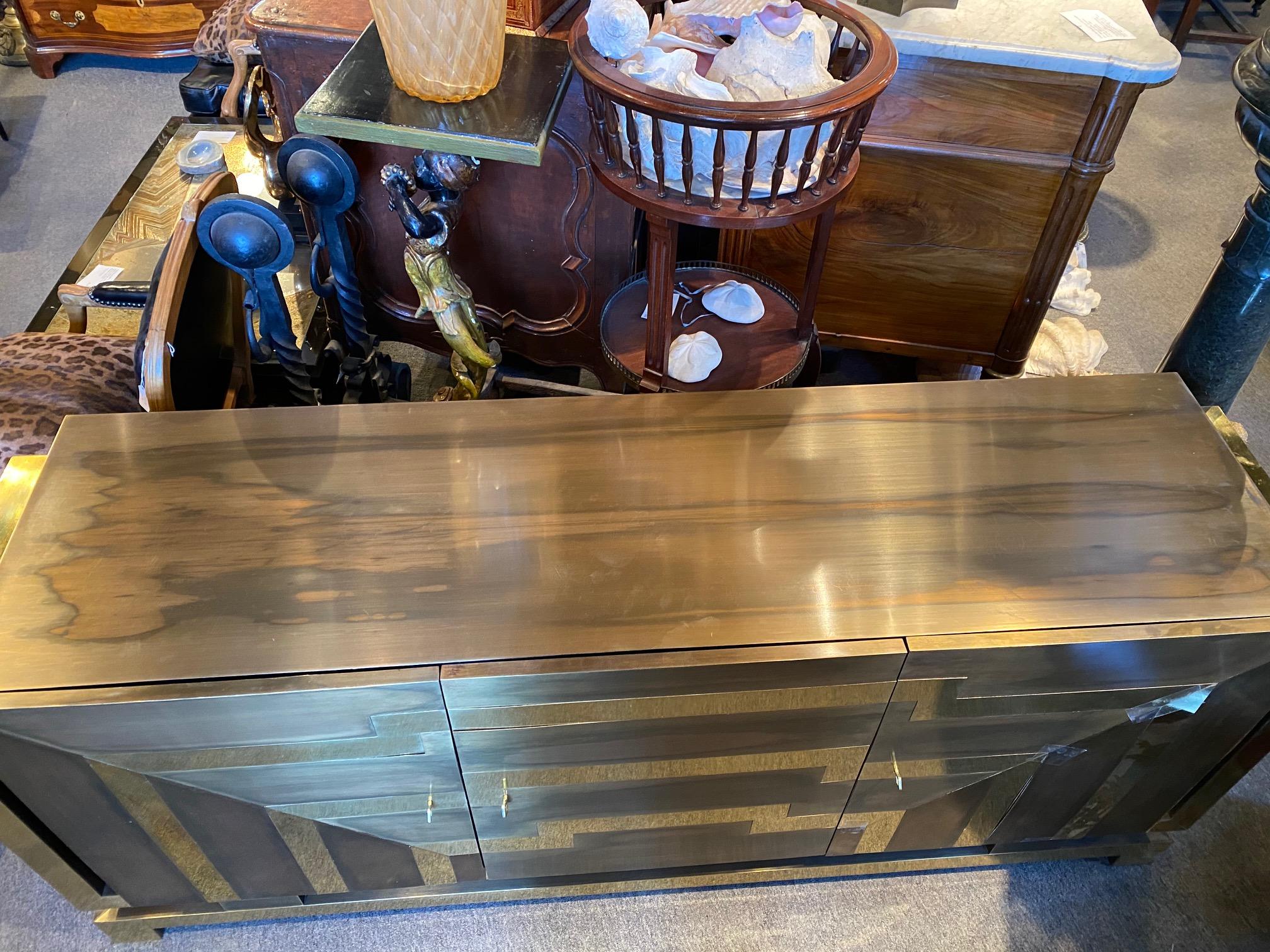 Late 20th Century Modernist Polished and Patinated Brass Credenza For Sale