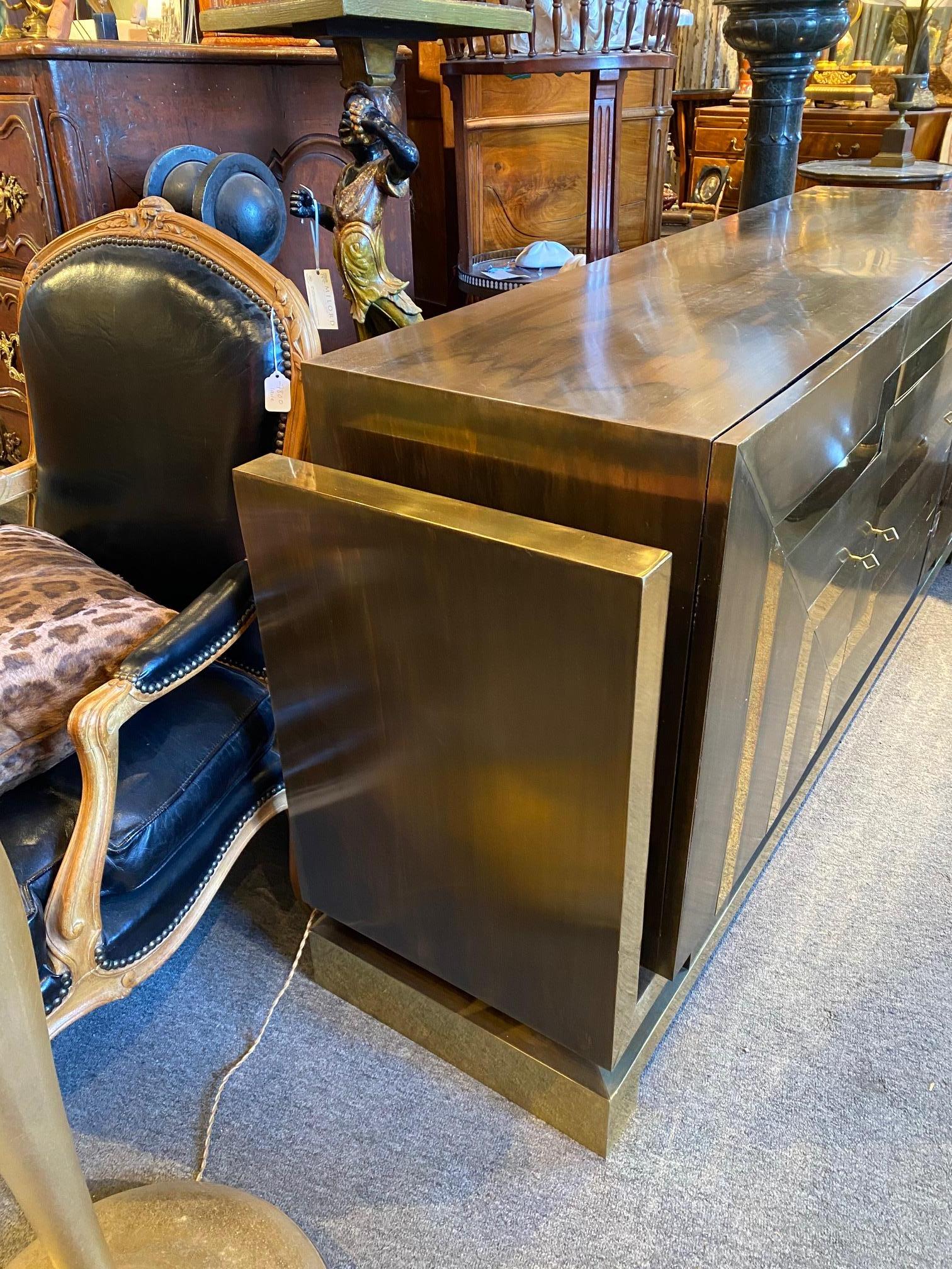 Modernist Polished and Patinated Brass Credenza For Sale 1