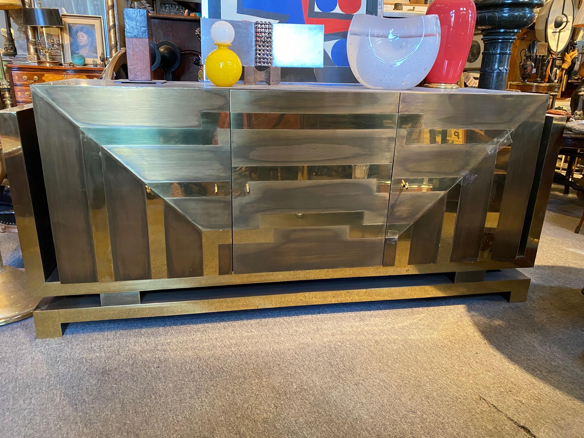 Modernist Polished and Patinated Brass Credenza For Sale 4