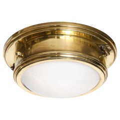 Modernist Polished Brass and Frosted Glass "Marine" Flush Mount by Ralph Lauren