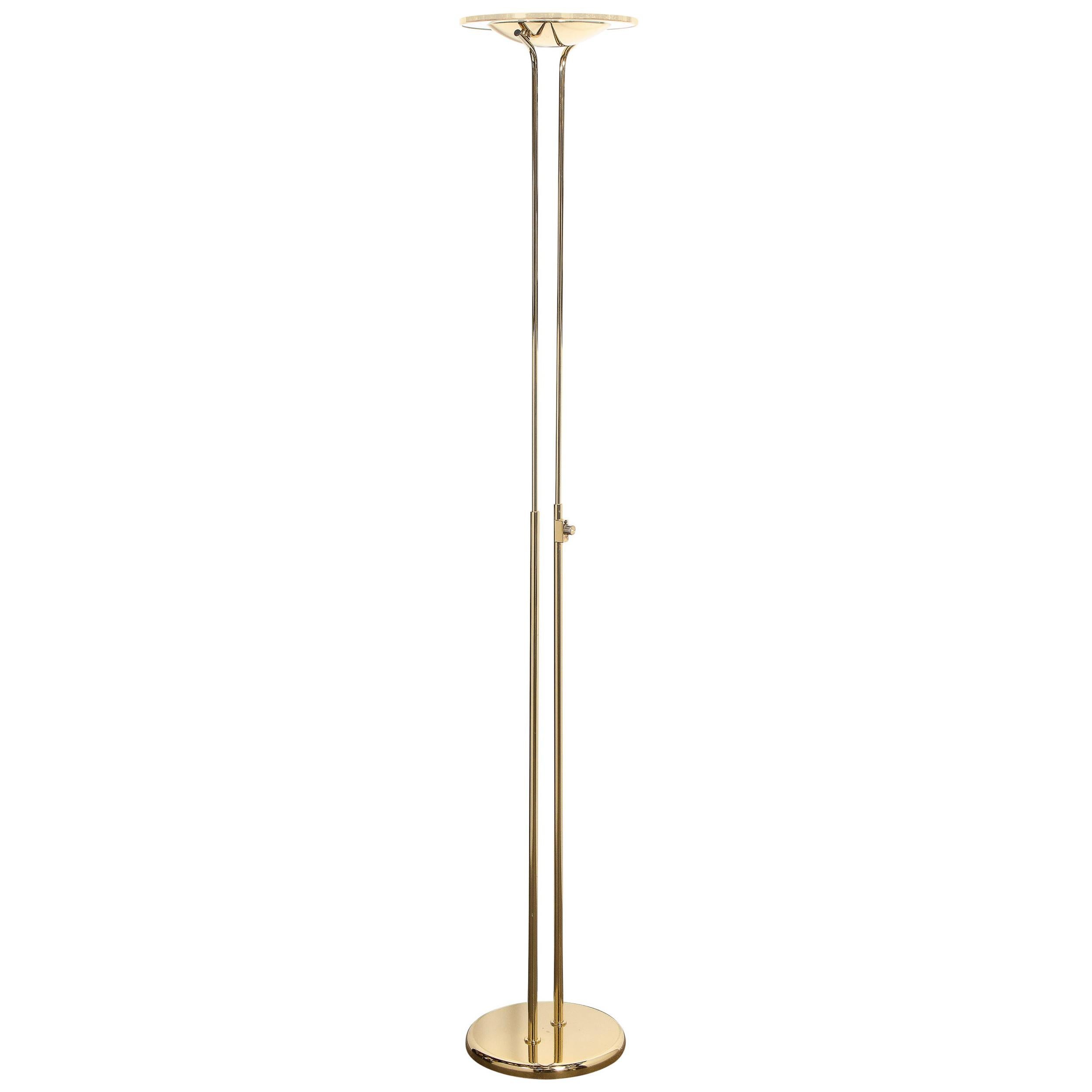 Modernist Polished Brass & Clear Glass "Estiluz" Floor Lamp by Leonardo Marelli