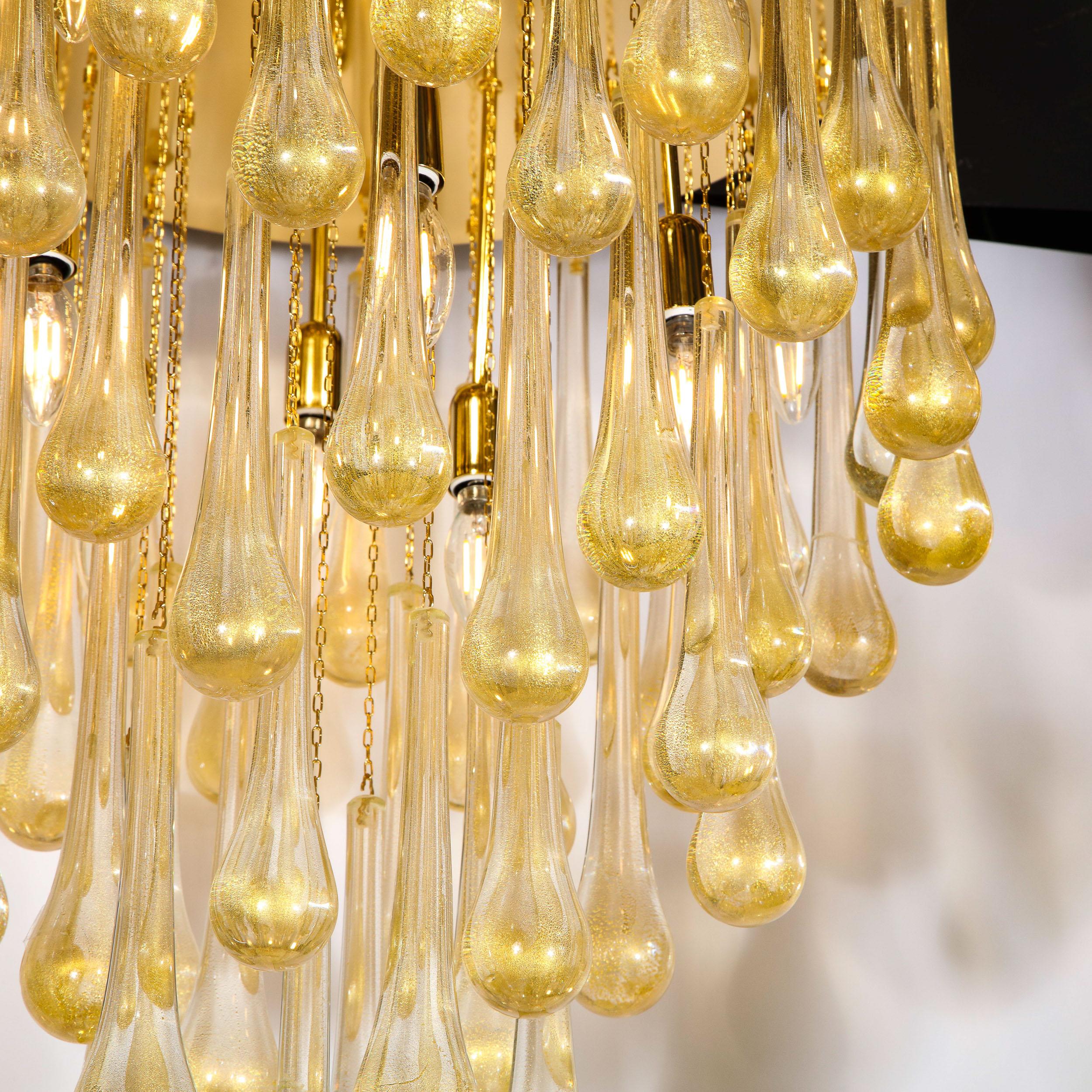 Modernist Polished Brass & Handblown Champagne Murano Glass Teardrop Flush Mount For Sale 8