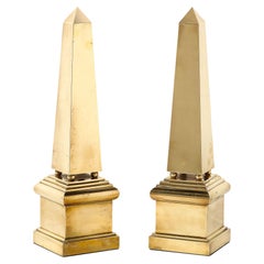 Vintage Modernist Polished Brass Obelisks with Tiered and Skyscraper Style Bases