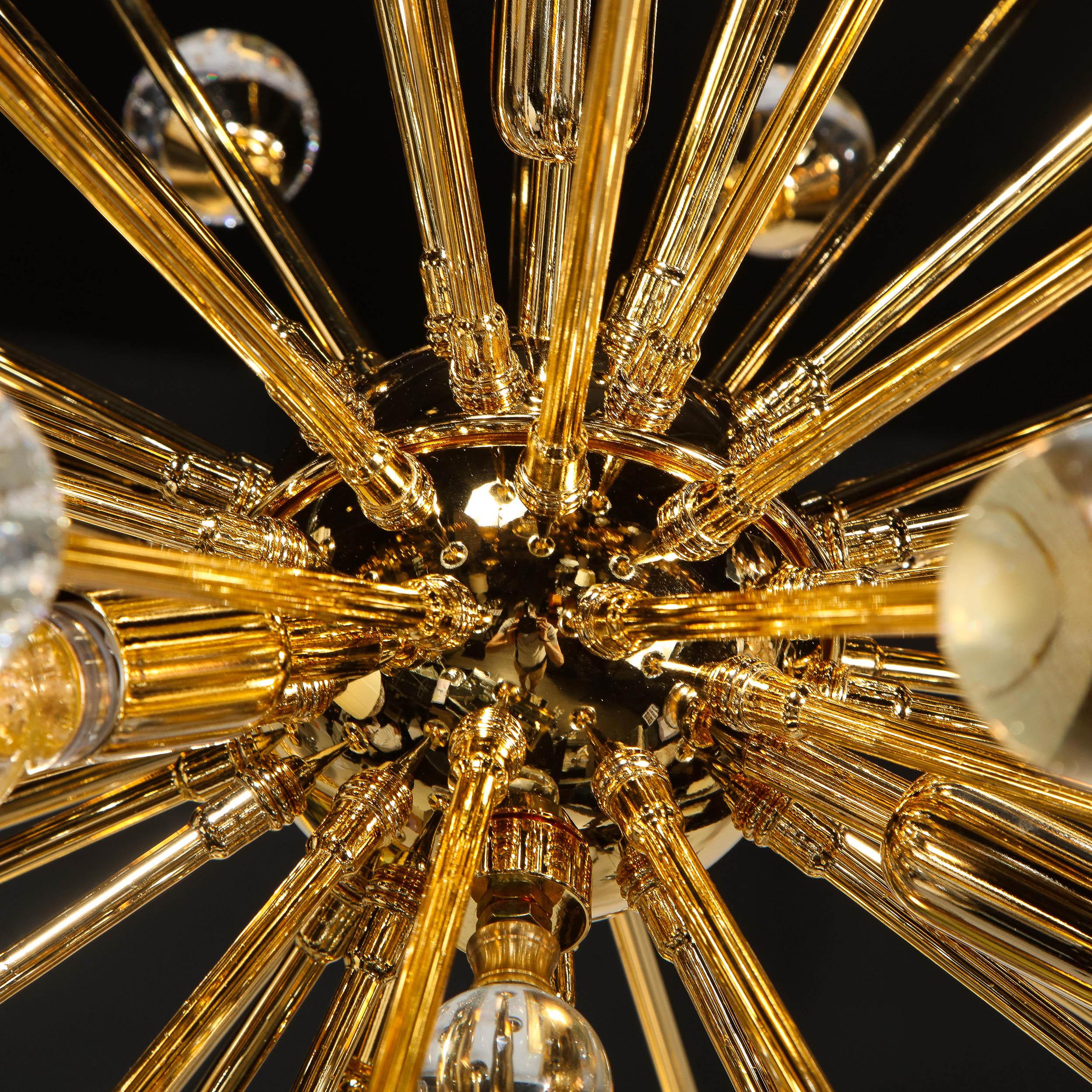Modernist Polished Brass Sputnik w/ Handblown Murano Translucent Orbital Points 6