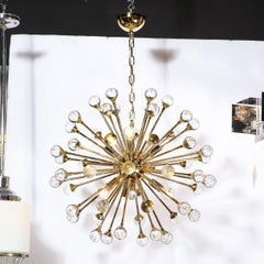 Modernist Polished Brass Sputnik w/ Handblown Murano Translucent Orbital Points