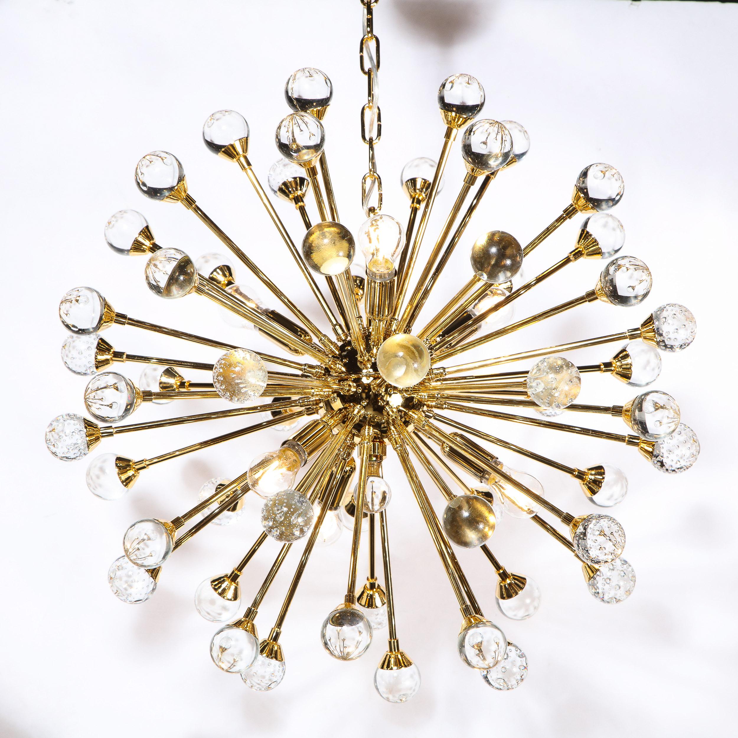 Contemporary Modernist Polished Brass Sputnik w/ Handblown Murano Translucent Orbital Points For Sale