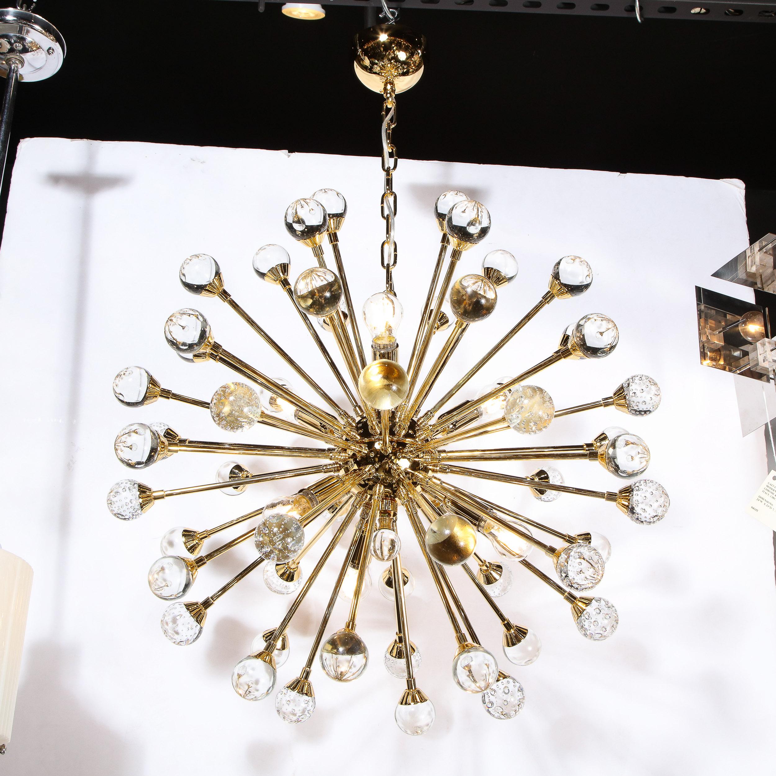 Modernist Polished Brass Sputnik w/ Handblown Murano Translucent Orbital Points For Sale 1