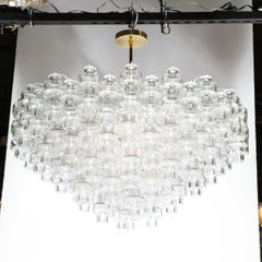 Modernist Polished Brass & Translucent Handblown Murano Glass Barbell Chandelier