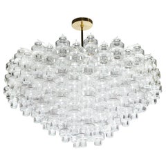 Modernist Polished Brass & Translucent Handblown Murano Glass Barbell Chandelier