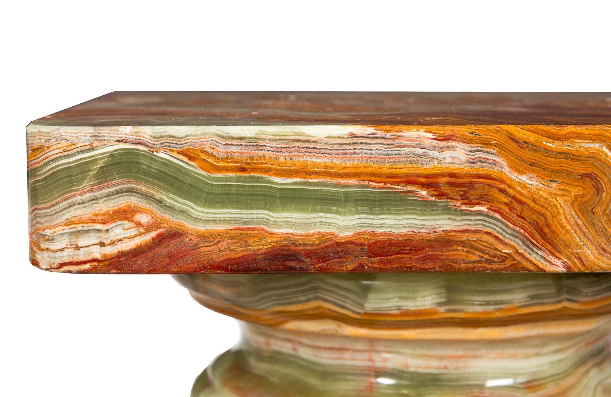 Modernist Polished Green Onyx Pedestal Column for Sculpture For Sale 6