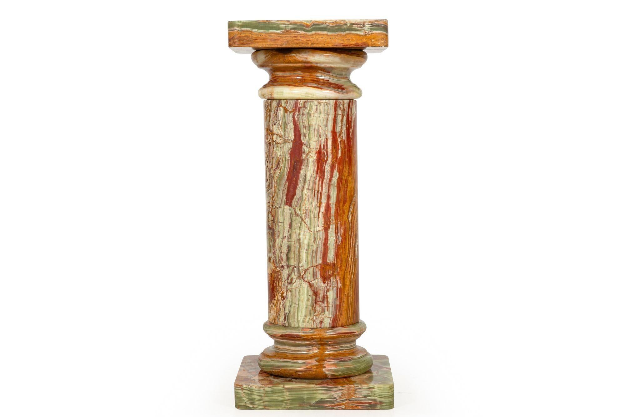 Contemporary Modernist Polished Green Onyx Pedestal Column for Sculpture For Sale