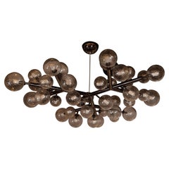 Modernist Polished Gunmetal and Murano Glass Molecular "Snowflake" Chandelier