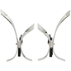 Modernist Polished Nickel Andirons