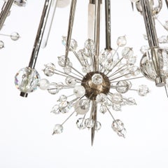 Modernist Polished Nickel & Faceted Rock Crystal Chandelier with Quartz Obelisks
