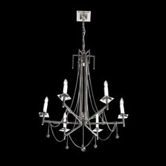 Modernist Polished Nickel Six Arm Chandelier w/ Chain & Spherical Detailing