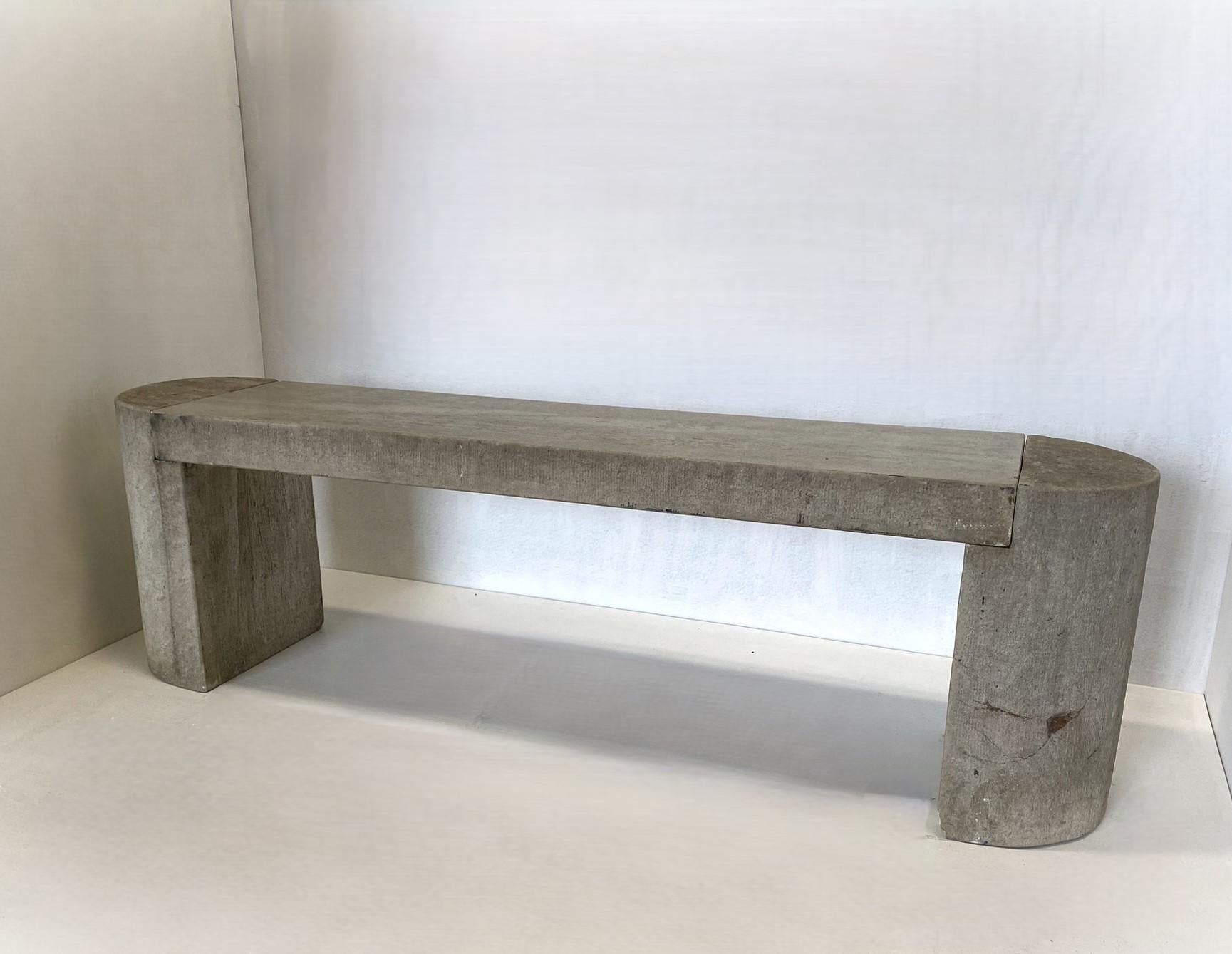 Contemporary Modernist Polished Stone Concrete Bench Seat with Aged Patina For Sale