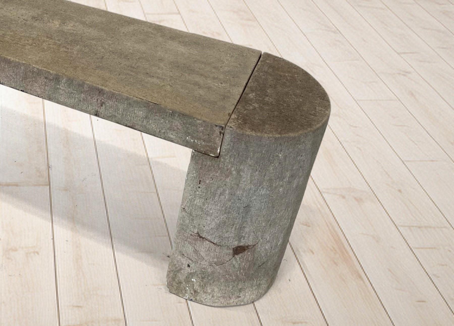 Modernist Polished Stone Concrete Bench Seat with Aged Patina For Sale 1