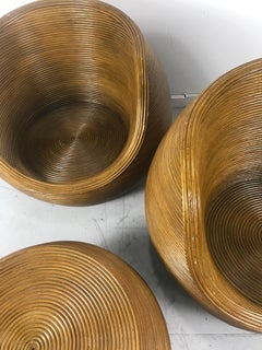 Modernist Pop 1960s Split Reed Pod Chairs and Table Gabriella Crespi Attributed