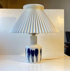 Modernist Porcelain Table Lamp with Blue Tulips, Bing & Grøndahl, 1970s