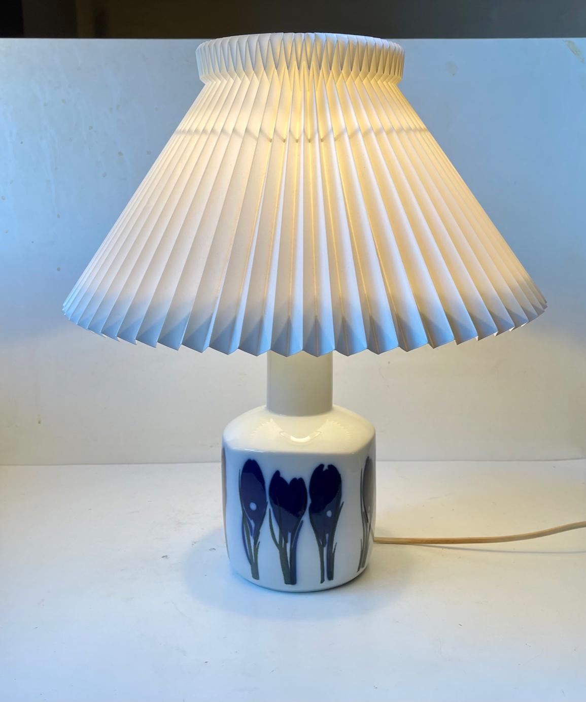 Scandinavian Modern Modernist Porcelain Table Lamp with Blue Tulips, Bing & Grøndahl, 1970s