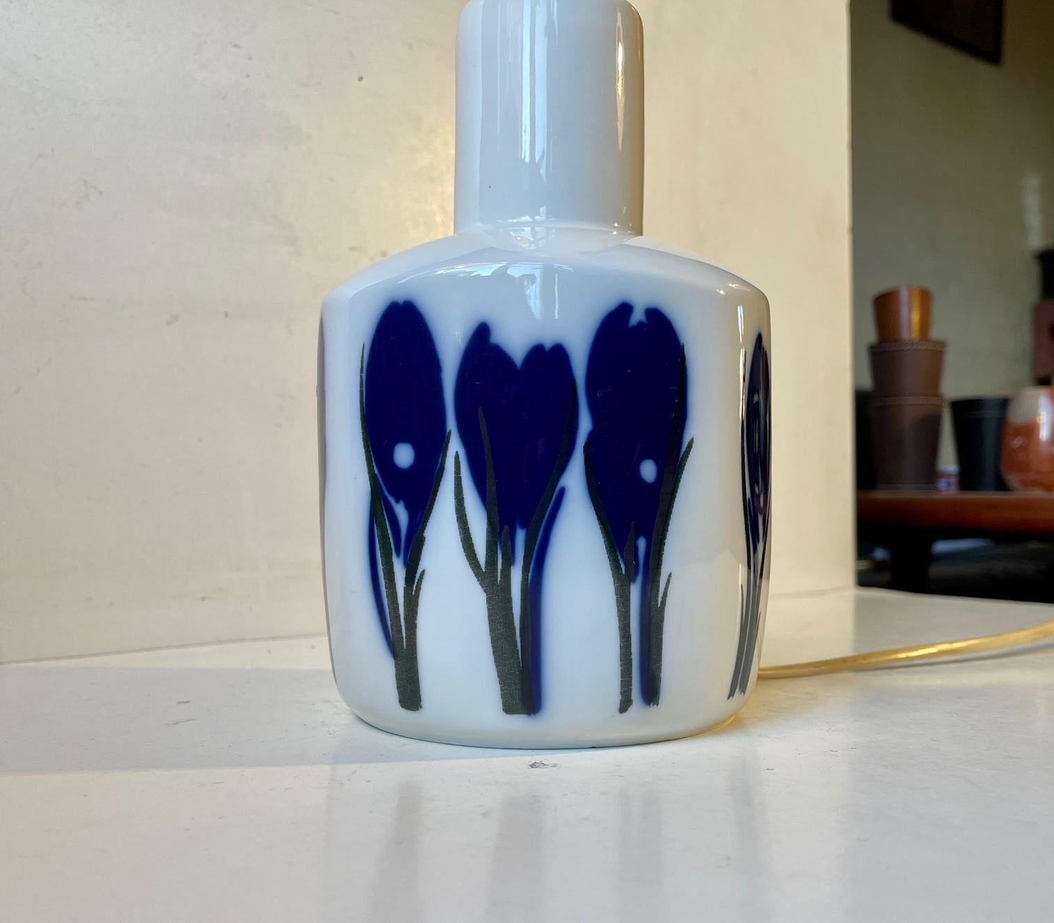 Danish Modernist Porcelain Table Lamp with Blue Tulips, Bing & Grøndahl, 1970s